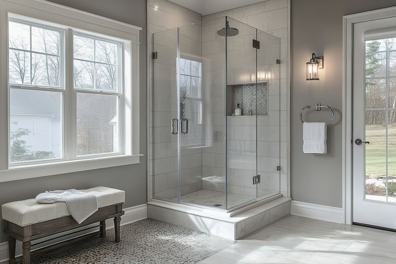 Contemporary Shower with Built-in Shelves